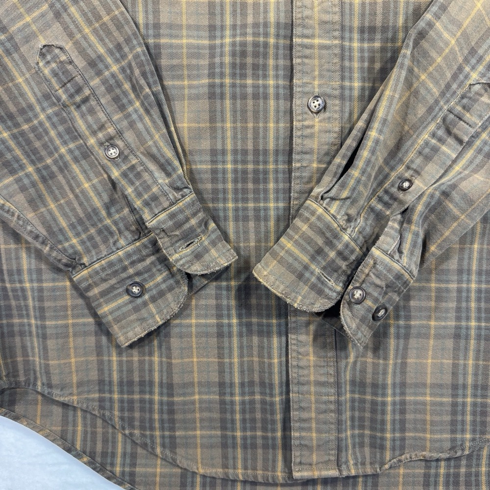 Vintage 90s GAP Mens S Plaid Button Down Shirt Brown Gold 100% Cotton Hong Kong - Picture 2 of 7